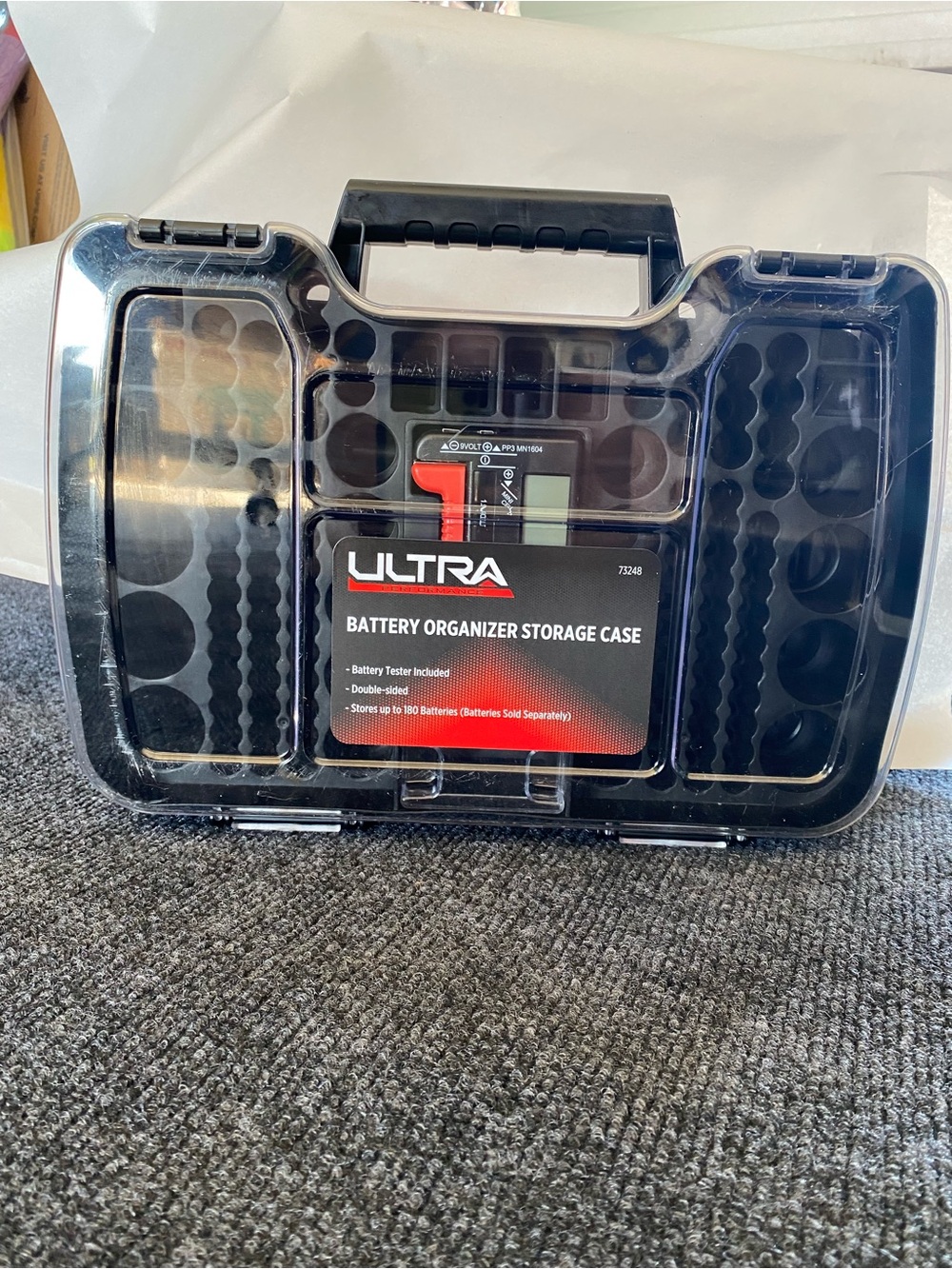 Black Battery Organizer Storage Case with Tester